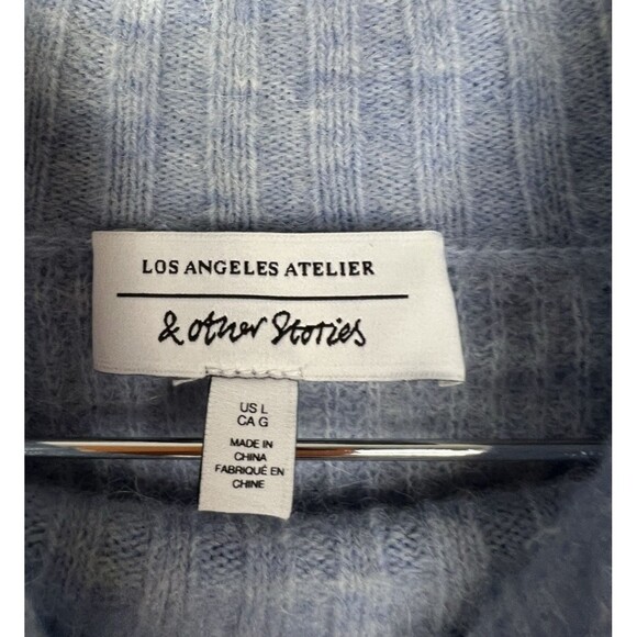 Los Angeles Atelier Women Alpaca Wool Blue Sweater Long Sleeve Mock Neck Sz L - Picture 4 of 8